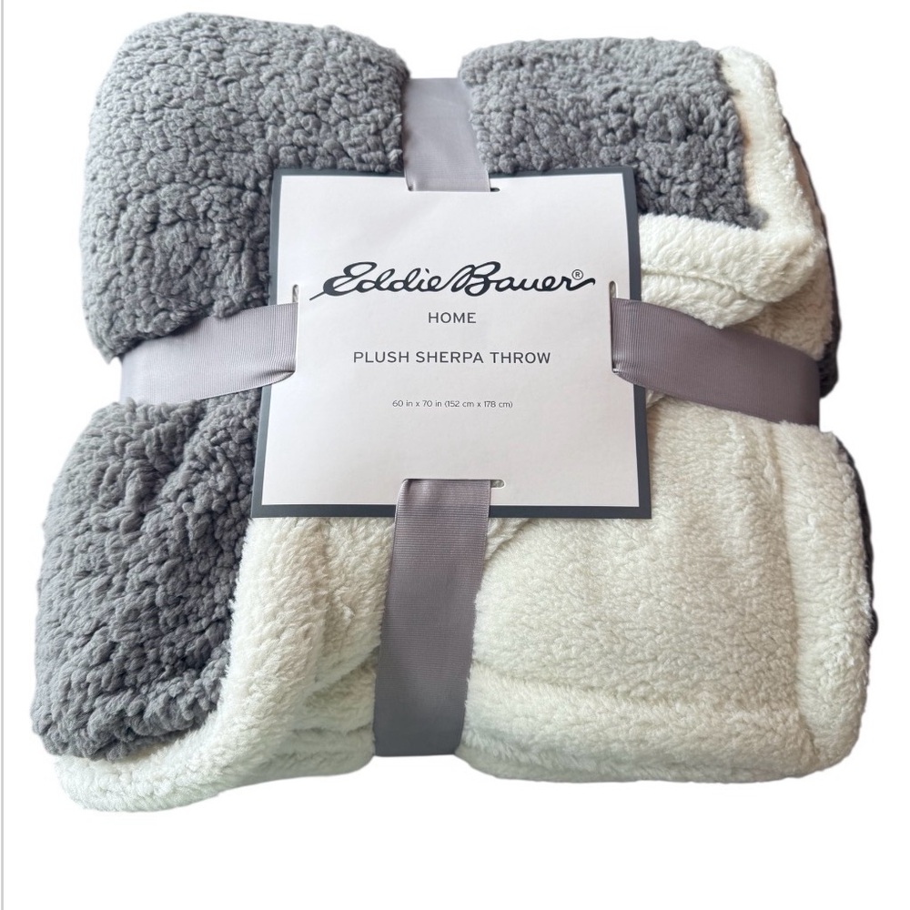 Eddie Bauer Home Plush Sherpa Throw 60” x 70” NWT Gray